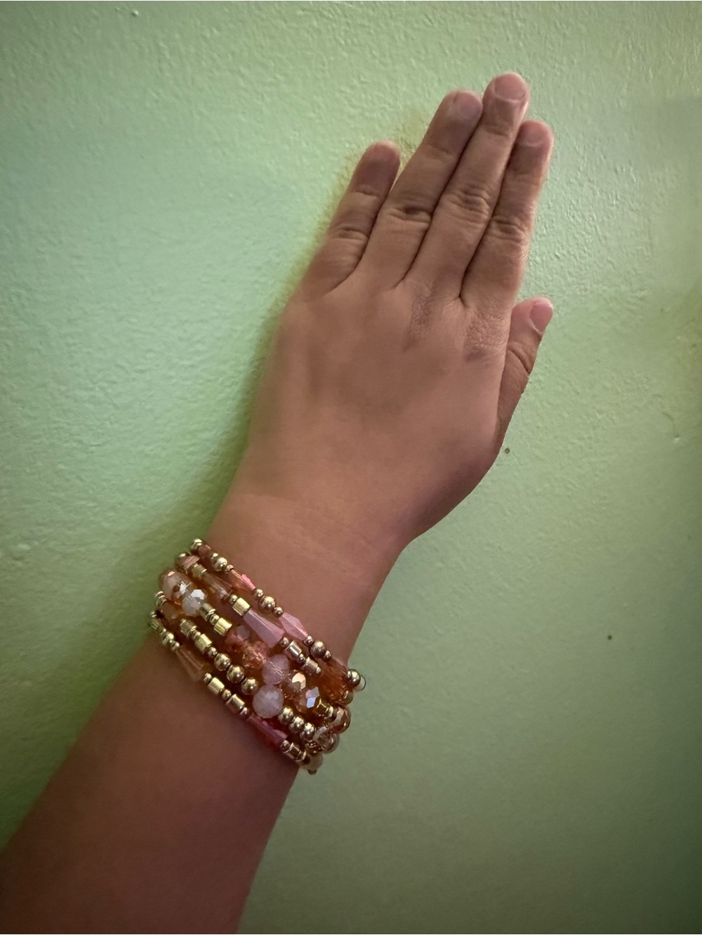 Gold and Pink Beaded Coil Bracelet - Women's Fashion Jewelry